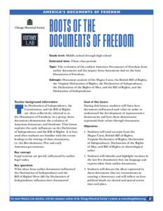 A M E R I C A’ S D O C U M E N T S O F F R E E D O M  ROOTS OF THE DOCUMENTS OF FREEDOM Grade level: Middle school through high school Estimated time: Three class periods