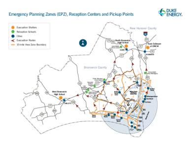 Emergency Planning Zones (EPZ), Reception Centers and Pickup Points Evacuation Shelters New Hanover County  Relocation Schools