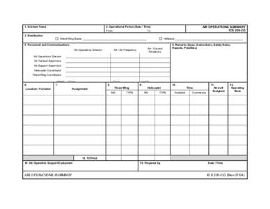 1. Incident Name  AIR OPERATIONS SUMMARY ICS 220-CG  2. Operational Period (Date / Time)