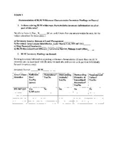 Documentation of BLM Wilderness Inventory Findings on Record Unit 213