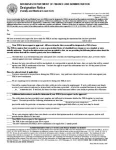 ARKANSAS DEPARTMENT OF FINANCE AND ADMINISTRATION  Designation Notice (Family and Medical Leave Act)