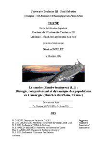 Université Toulouse III - Paul Sabatier Cemagref – UR Ressources Ichtyologiques en Plans d’Eau