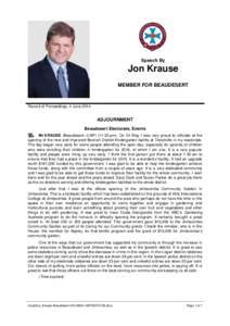 Speech By  Jon Krause MEMBER FOR BEAUDESERT  Record of Proceedings, 4 June 2014