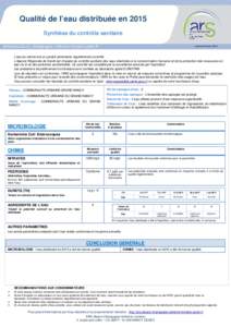 Qualité de l’eau distribuée en 2015 Synthèse du contrôle sanitaire mercredi 08 juin 2016 L’eau du robinet est un produit alimentaire régulièrement contrôlé. L’Agence Régionale de Santé est chargée du con