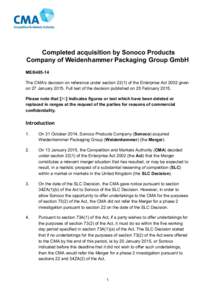 Sonoco / Weidenhammer reference decision