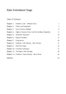 Euler Enrichment Stage  Table of Contents Chapter 1.	 Problems I Like – Michael Evans	  1