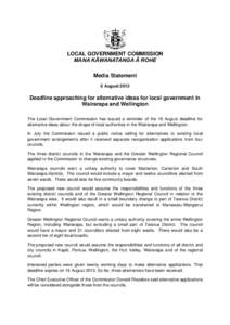Microsoft Word - Media statement-Deadline approaching for alternatives in Wellington region 6 August 2013.doc