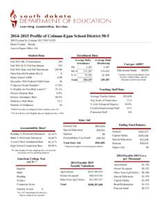 Profile of Colman-Egan School DistrictS Loban St, Colman, SDHome County: Moody Area in Square Miles: 161  Student Data