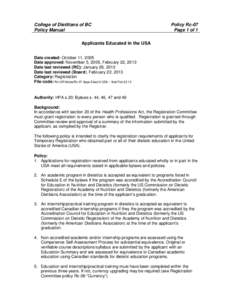 College of Dietitians of BC Policy Manual Policy Rc-07 Page 1 of 1