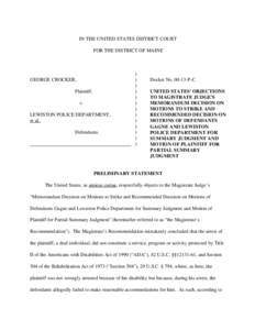 IN THE UNITED STATES DISTRICT COURT FOR THE DISTRICT OF MAINE GEORGE CROCKER, Plaintiff, v.