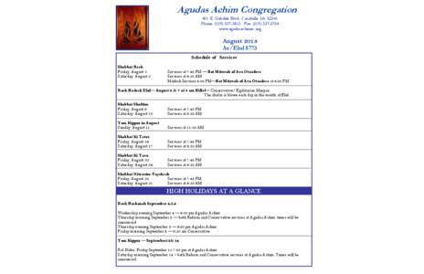 Agudas Achim Congregation 401 E. Oakdale Blvd., Coralville. IA[removed]Phone: ([removed]Fax: ([removed]