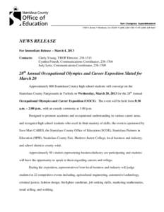 NEWS RELEASE For Immediate Release – March 4, 2013 Contacts: Cindy Young, YROP Director, [removed]Cynthia Fenech, Communications Coordinator, [removed]