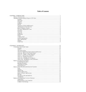 Table of Contents CHAPTER I: INTRODUCTION ................................................................................................................................. 1 History of the University ....................