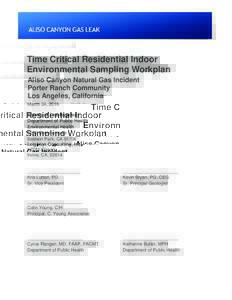 Time Critical Residential Indoor Environmental Sampling Workplan Aliso Canyon Natural Gas Incident Porter Ranch Community Los Angeles, California March 24, 2016