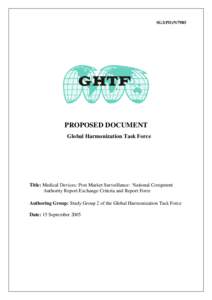 GHTF SG2 -National Competent Authority Report Exchange Criteria and Report Form - September 2005