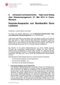 6. chinesisch-schweizerischer High-Level-Dialog über Wassermanagement, 27. Mai 2014 in Crans-Montana - Doris LEUTHARD