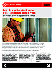 Membrane Penetrations in Fire-Resistance Rated Walls Focus on protecting electrical boxes Fire-resistance rated wall assemblies are relied upon to help provide safety to life and property from fire, products of combustio