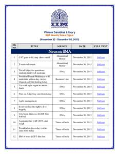 Vikram Sarabhai Library IIMA Weekly News Digest (November 30 - December 06, 2015) SR. NO.