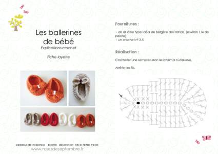 Fournitures :  Les ballerines de bébé Explications crochet Fiche layette