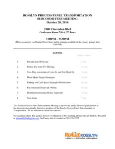 ROSSLYN PROCESS PANEL TRANSPORTATION SUBCOMMITTEE MEETING October 20, Clarendon Blvd Conference Room 710-A (7th floor)