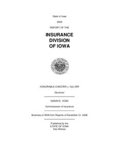 State of Iowa 2009 REPORT OF THE INSURANCE DIVISION