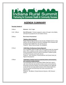 AGENDA SUMMARY Thursday, October 3: 1:00 pm Welcome – Kent Yeager