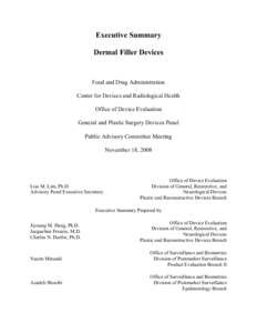 Executive Summary Dermal Filler Devices Food and Drug Administration Center for Devices and Radiological Health Office of Device Evaluation