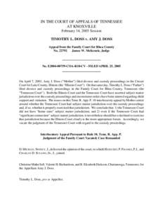 IN THE COURT OF APPEALS OF TENNESSEE AT KNOXVILLE February 14, 2005 Session TIMOTHY L. DOSS v. AMY J. DOSS Appeal from the Family Court for Rhea County No[removed]