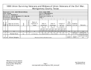 1890 Union Surviving Veterans and Widows of Union Veterans of the Civil War, Montgomery County Texas Name of regiment or vessel