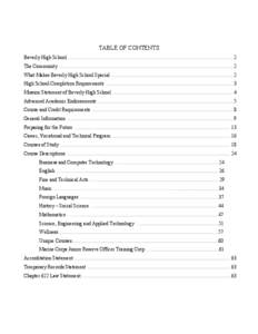 TABLE OF CONTENTS Beverly High School ................................................................................................................................... 2 The Community ..................................