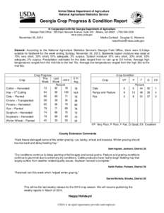 United States Department of Agriculture National Agricultural Statistics Service Georgia Crop Progress & Condition Report In Cooperation with the Georgia Department of Agriculture Georgia Field Office · 355 East Hancock