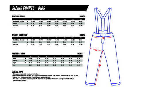 SIZING CHARTS − BIBS INCHES MENS BIBS SIZING S