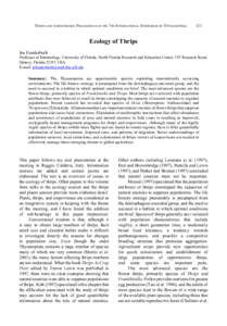 THRIPS AND TOSPOVIRUSES: PROCEEDINGS OF THE 7TH INTERNATIONAL SYMPOSIUM ON THYSANOPTERA  121 Ecology of Thrips Joe Funderburk