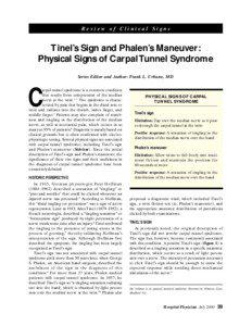 Review of Clinical Signs  Tinel’s Sign and Phalen’s Maneuver: