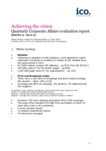 Achieving the vision Quarterly Corporate Affairs evaluation report Quarter[removed]Robert Parker, Head of Corporate Affairs 11 April 2013 Circulation: MB, CA, IRC via HC, Scotland/NI and Wales Asst Commissioners.