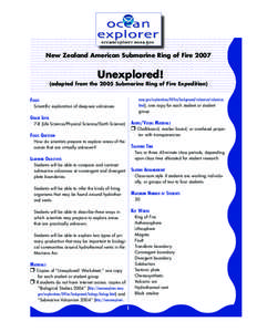 New Zealand American Submarine Ring of Fire[removed]Unexplored! (adapted from the 2005 Submarine Ring of Fire Expedition) Focus