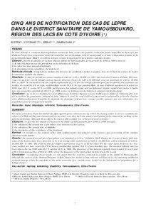 CINQ ANS DE NOTIFICATION DES CAS DE LEPRE DANS LE DISTRICT SANITAIRE DE YAMOUSSOUKRO, REGION DES LACS EN COTE D’IVOIRE (*)