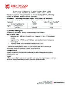    Summary of US Boarding Student Fees for[removed]These is one, single fee and payment option for Brentwood College School US Boarding students. All fees are to be paid in Canadian funds (CAD). Please Note - Return