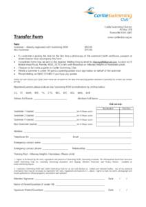 Carlile Swimming Club Inc PO Box 378 Forestville NSW 2087 Transfer Form