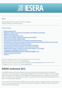 Editors Manuela Welzel–Breuer, University of Education Heidelberg Costas Constantinou, University of Cyprus Table of Contents ESERA conference 2013