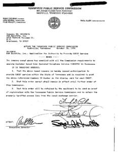 TENNESSEE PUBLIC SERVICE COMMISSION 460 JAMES ROBERTSON PARKWAY NASHVILLE, TENNESSEE[removed] :RANK COCHRAN, CHAIRMAN ~EITH BISSELL,