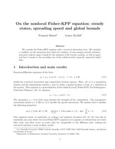 On the nonlocal Fisher-KPP equation: steady states, spreading speed and global bounds Fran¸cois Hamel∗ Lenya Ryzhik†