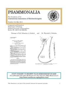 PSAMMONALIA The Newsletter of the International Association of Meiobenthologists Number 153, May 2010 Composed and Printed at: