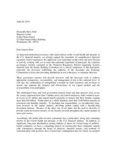 U.S. Public Pension Funds, letter to Majority Leader US Senate Harry Reid