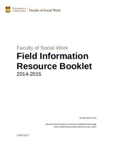 Faculty of Social Work  Field Information Resource Booklet[removed]