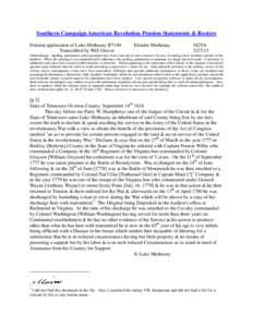 Southern Campaign American Revolution Pension Statements & Rosters Pension application of Luke Metheany R7149 Transcribed by Will Graves Elender Metheany