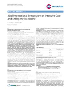 Critical Care 2013, Volume 17 Suppl 2 http://ccforum.com/supplements/17/S2 M E E T I N G A B S T R AC T S  33rd International Symposium on Intensive Care
