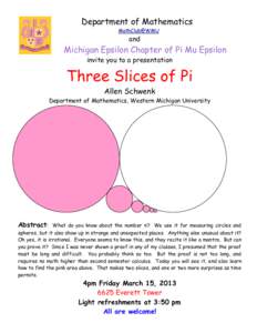 Department of Mathematics MathClub@WMU and  Michigan Epsilon Chapter of Pi Mu Epsilon