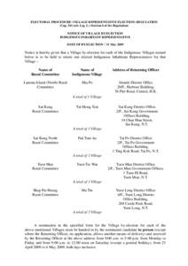 ELECTORAL PROCEDURE (VILLAGE REPRESENTATIVE ELECTION) REGULATION (Cap. 541 sub. Leg. L) (Section 6 of the Regulation) NOTICE OF VILLAGE BY-ELECTION INDIGENOUS INHABITANT REPRESENTATIVE DATE OF BY-ELECTION：31 May 2009