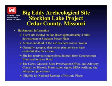 US Army Corps of Engineers Kansas City District Big Eddy Archeological Site Stockton Lake Project